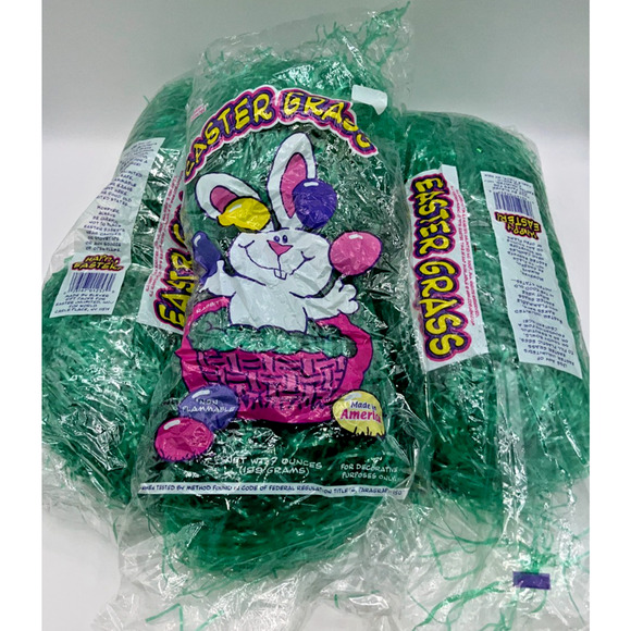 Vintage Easter Grass Green Lot of 3 RJ Rabbit HUGE 7 ounce bag NEW Unopened USA - Picture 6 of 6